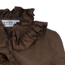 Pre Owned Marni Brown Ruffle Detail Cotton Blouse S
