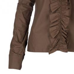 Pre Owned Marni Brown Ruffle Detail Cotton Blouse S