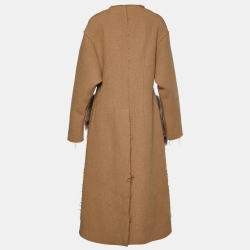 Pre Owned Marni Beige Wool & Fox Fur Pocket Detail Long Coat L