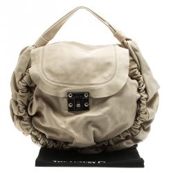 Pre Owned Marni Beige Faux Leather Pleated Berta Hobo