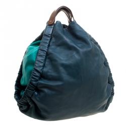 Pre Owned Marni Forest/Mint Green Leather Triangle Slouch Hobo