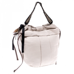 Pre Owned Marni Light Beige Leather Charms Chain Hobo