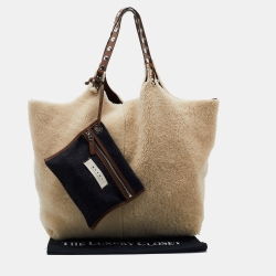 Pre Owned Marni Off White/Brown Shearling Fur and Leather Reversible Tote