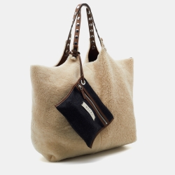 Pre Owned Marni Off White/Brown Shearling Fur and Leather Reversible Tote