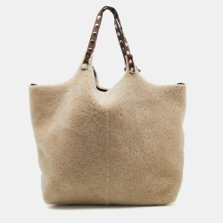Pre Owned Marni Off White/Brown Shearling Fur and Leather Reversible Tote