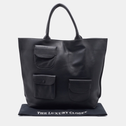 Pre Owned Marni Black Leather Front Pocket Shopper Tote