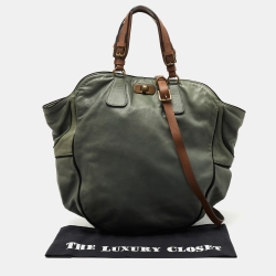 Marni Green/Black Suede and Leather Drawstring Tote