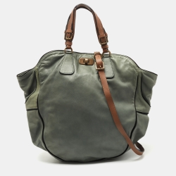 Marni Green/Black Suede and Leather Drawstring Tote