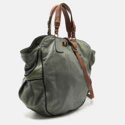 Marni Green/Black Suede and Leather Drawstring Tote