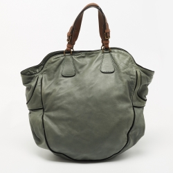 Marni Green/Black Suede and Leather Drawstring Tote