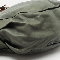 Marni Green/Black Suede and Leather Drawstring Tote