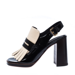 Marni Monochrome Patent Leather Fringe Slingback Sandals Size 37