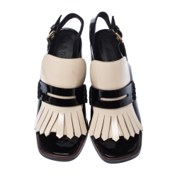 Marni Monochrome Patent Leather Fringe Slingback Sandals Size 37