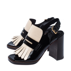 Marni Monochrome Patent Leather Fringe Slingback Sandals Size 37
