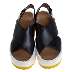 Pre Owned Marni Black Leather Crisscross Platform Sandals Size 40