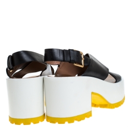 Pre Owned Marni Black Leather Crisscross Platform Sandals Size 40