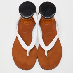 Marni White/Brown Leather and Rubber Flip Flops Size 39