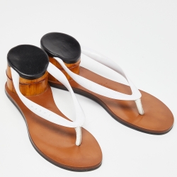 Marni White/Brown Leather and Rubber Flip Flops Size 39