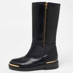 Black Leather Calf Length Boots
