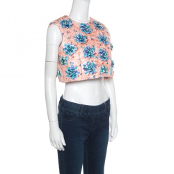 Mary Katrantzou Bejeweled Bow Print Embellished Silverfloss Crop Top M