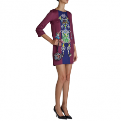 Pre Owned Mary Katrantzou Elio Burgundy Printed Shift Dress M