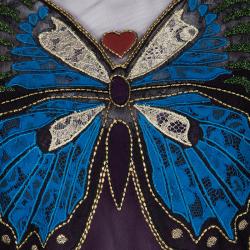 Pre Owned Mary Katrantzou Multicolor Butterfly Embroidered Mesh Plisse Detail Long Sleeve Dress M