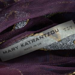 Pre Owned Mary Katrantzou Multicolor Butterfly Embroidered Mesh Plisse Detail Long Sleeve Dress M