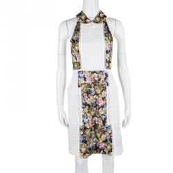Mary Katrantzou White Ambile Printed Eyelet Lace Dress S