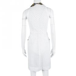 Mary Katrantzou White Ambile Printed Eyelet Lace Dress S