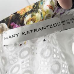 Mary Katrantzou White Ambile Printed Eyelet Lace Dress S