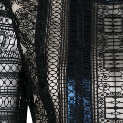 Mary Katrantzou Black Chestripe Lace Metallic Trim Short Sleeve Top M