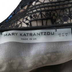 Mary Katrantzou Black Chestripe Lace Metallic Trim Short Sleeve Top M