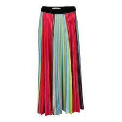 Mary Katrantzou Multicolor Rainbow Striped Plisse Midi Skirt M