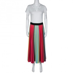 Mary Katrantzou Multicolor Rainbow Striped Plisse Midi Skirt M