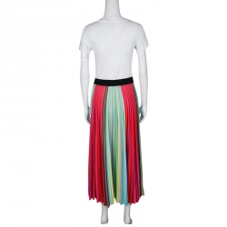 Mary Katrantzou Multicolor Rainbow Striped Plisse Midi Skirt M
