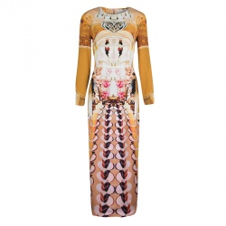 Mary Katrantzou Multicolor Printed Silk Long Sleeve Maxi Sheath Dress M