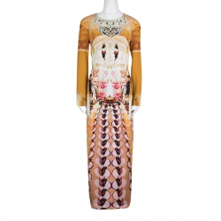 Mary Katrantzou Multicolor Printed Silk Long Sleeve Maxi Sheath Dress M