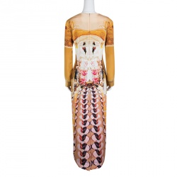 Mary Katrantzou Multicolor Printed Silk Long Sleeve Maxi Sheath Dress M
