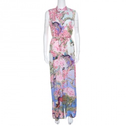 Mary Katrantzou Multicolor Printed Silk Sleeveless Belted Dress S