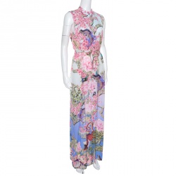 Mary Katrantzou Multicolor Printed Silk Sleeveless Belted Dress S
