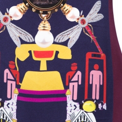 Pre Owned Mary Katrantzou Burgundy Sentinel Clocktopia Print Silk Maxi Dress M