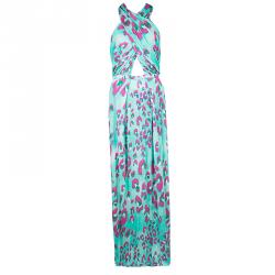 Matthew Williamson Electro Leopard Print Cutout Detail Jersey Maxi Dress L