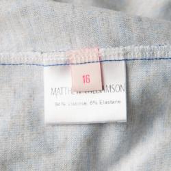 مملوكة مسبقًا Matthew Williamson Navy Blue Draped Jersey Botanical Dress L