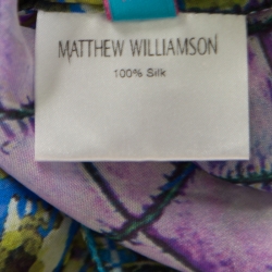 Matthew Williamson Escape Blue Alligator Printed Sheer Silk Belted Asymmetric Kaftan M