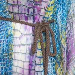 Matthew Williamson Escape Blue Alligator Printed Sheer Silk Belted Asymmetric Kaftan M