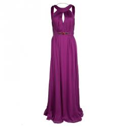 Matthew Williamson Pink Pleated Silk Chiffon Embellished Backless Gown M