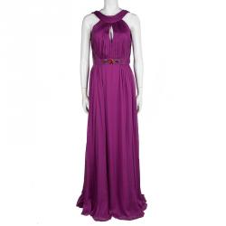 Matthew Williamson Pink Pleated Silk Chiffon Embellished Backless Gown M
