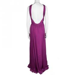 Matthew Williamson Pink Pleated Silk Chiffon Embellished Backless Gown M