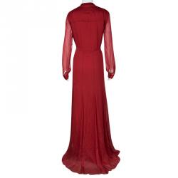 مملوكة مسبقًا Matthew Williamson Red Winter Chiffon Godet Maxi Shirt Dress L