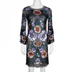 Matthew Williamson Black Silk Floral Pattern Sequin Embellished Dress S